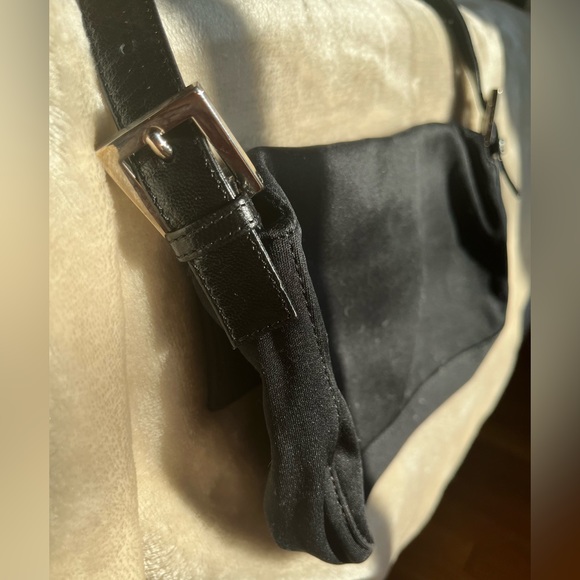 FENDI Black Satin and Leather Hobo Shoulder Bag. Baguette style Purse. - Picture 4 of 9